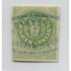 ARGENTINA 1862 GJ 08b ESCUDITO DE 10 Cts. CON VARIEDAD 8 ANGULOS CORTADOS MATASELLO ROSARIO MUY RARO Y DE LUJO U$ 110